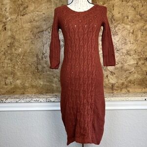 Anthropologie Sparrow Cable Knit Sweater Dress Women XS Wool Cashmere Blend Rust